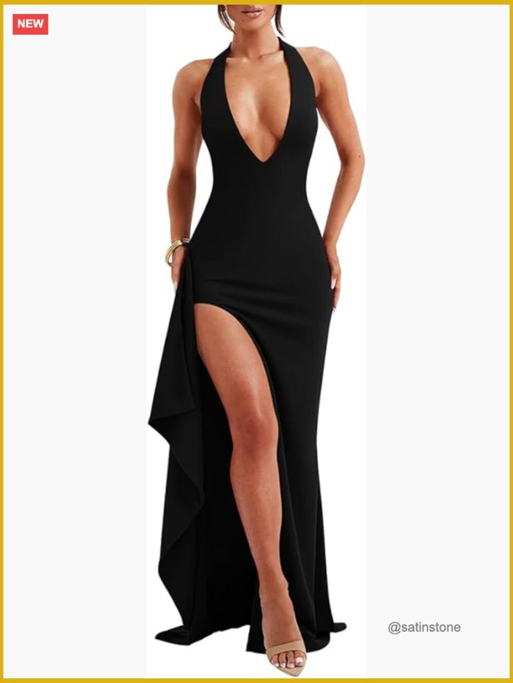 Deep V Neck Halter High Split Backless Maxi Formal Dress